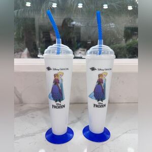 Disney Cruise Line Set Of 2 Frozen Anna Elsa Olaf Tall Sipper Cup